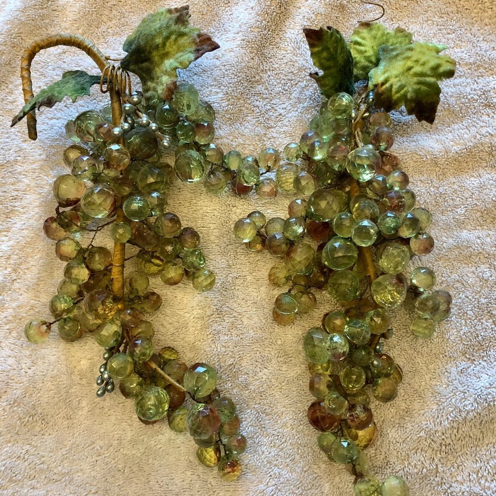 Vintage MCM Faceted Lucite Grapes Cluster On Branch Acrylic Lot 2 12" multicolor